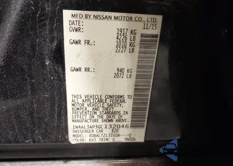 2016 Nissan Altima 2.5/2.5 S/2.5 Sl/2.5 Sr/2.5 Sv z USA, uszkodzony, nr VIN 1N4AL3AP3GC132046